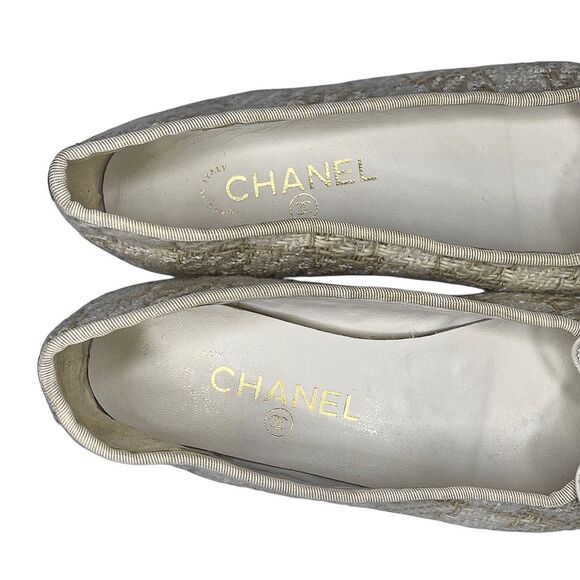 Chanel Tweed & Gold Cap Toe Ballet Flats 37C Classic Logo Flats Interlocking C - Picture 13 of 13